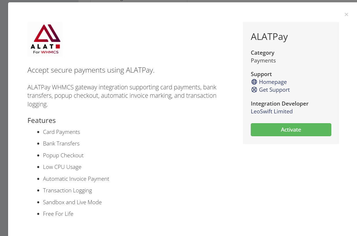 ALATPay Activation Page