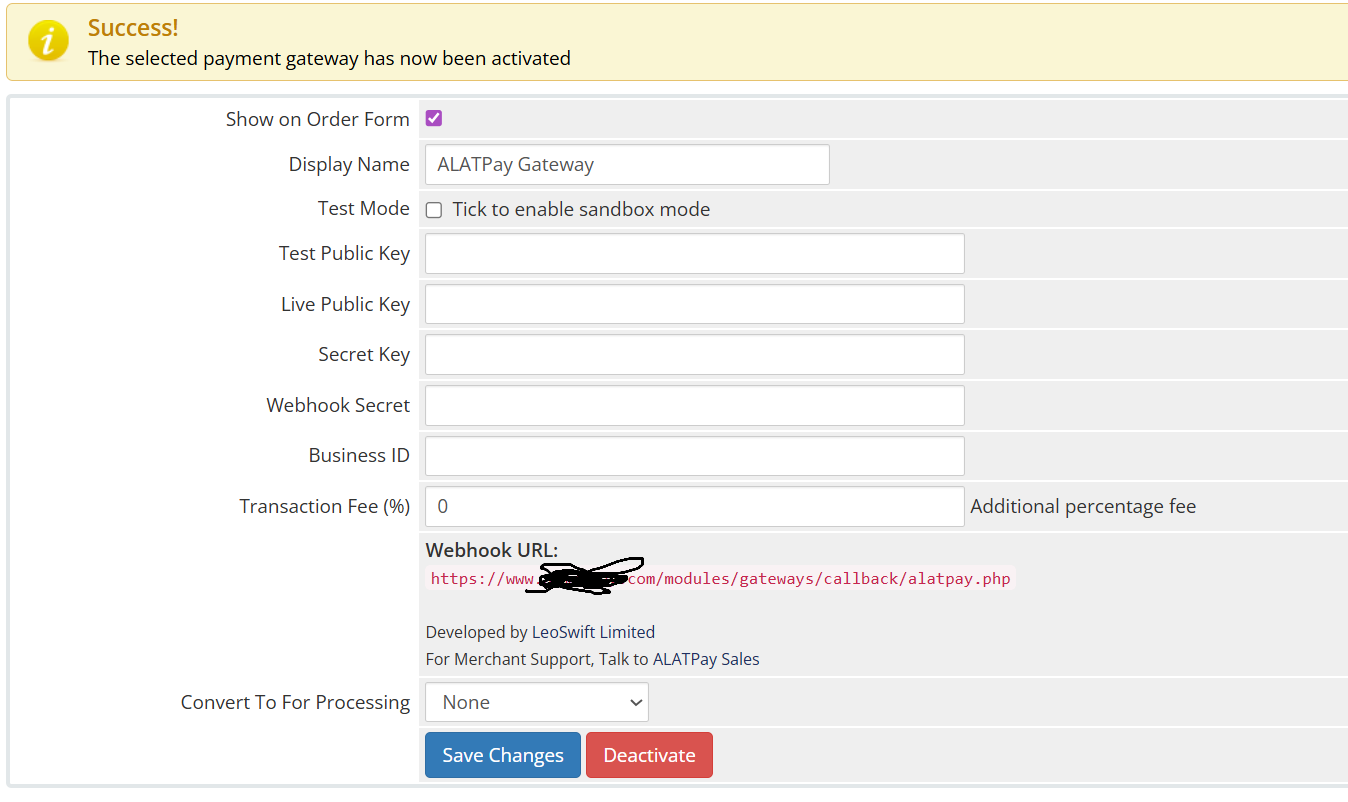 ALATPay Gateway Module Page